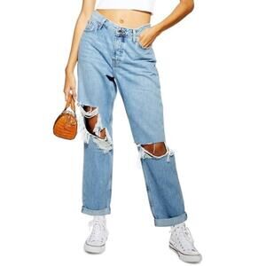 2/$30 Topshop Moto Hayden Jeans High Rise Ripped Straight Leg Mid W26 #9239